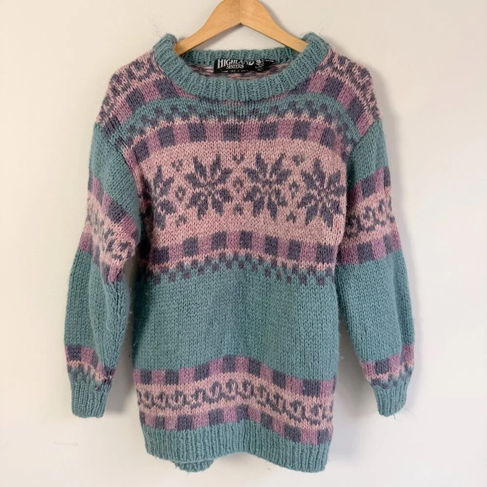 2/$30 Highland Sisters Hand Knit 100% New Wool Pastel Sweater Medium